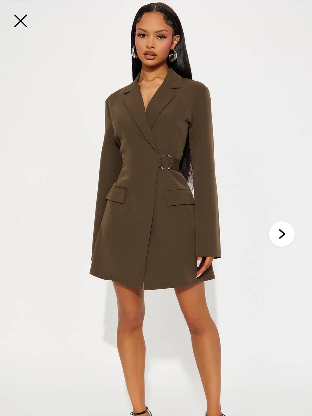 Fashion Nova Olive Green Blazer Midi Dress